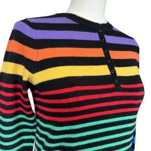 Striped Knit Top Multicolor Rainbow Black‎ Long Sleeve Button Up Women's